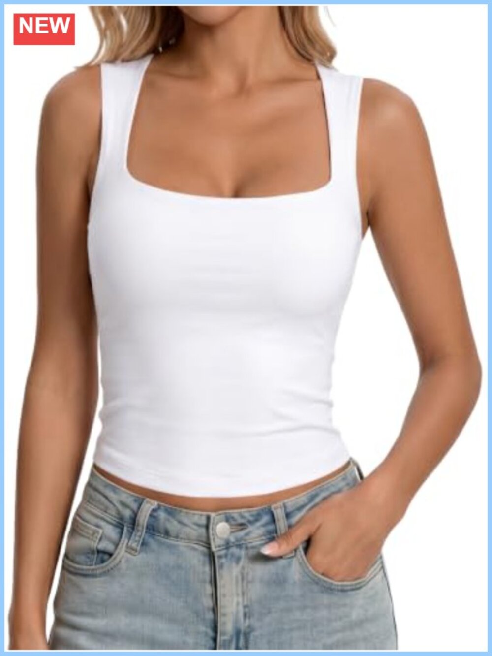 Womens Double Lined Sleeveless Square Neck Crop Top Soft Fitted Cami Tank